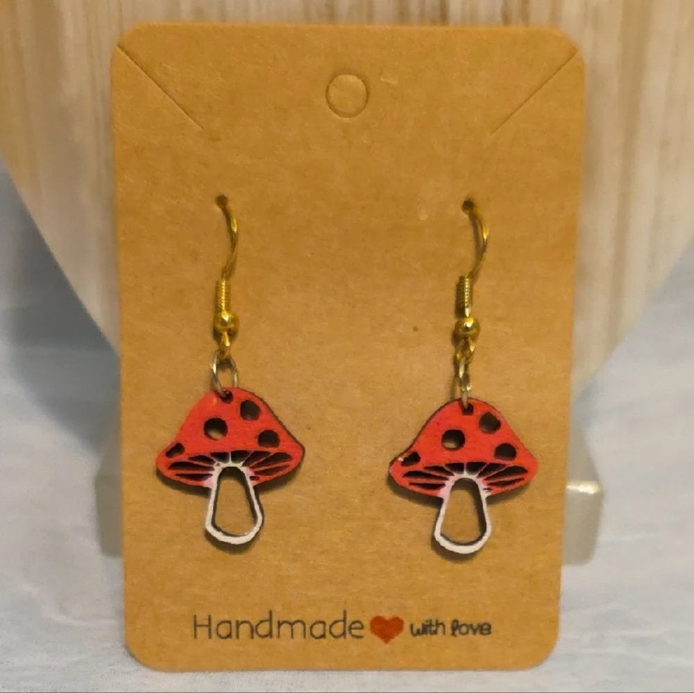 Handmade Red Mushroom Earrings for Kids